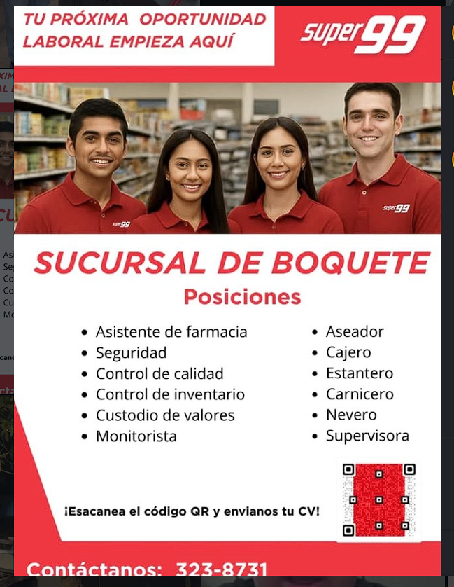 Super 99 Boquete — Oportunidades de empleo (varias posiciones)
